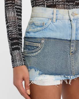 Deconstructed Double Denim Mini Skirt 