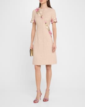 Floral Applique Tweed Dress