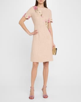 Floral Applique Tweed Dress