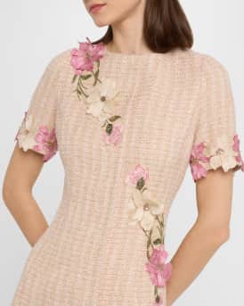 Floral Applique Tweed Dress
