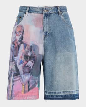 Men's Painted Panel Denim Shorts