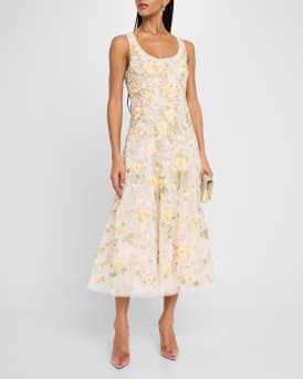 Embroidered Florine Scoop-Neck Ballerina Dress
