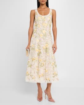Embroidered Florine Scoop-Neck Ballerina Dress