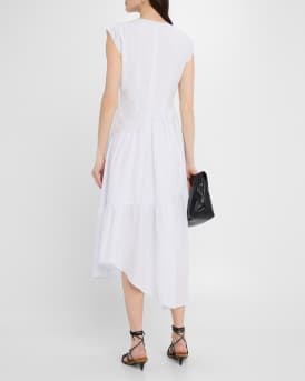 The Seersucker Gathered Seam Midi Dress