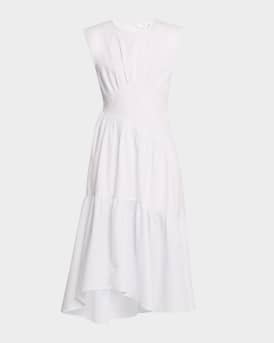 The Seersucker Gathered Seam Midi Dress