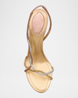 Three-Tone Crystal Satin Braid Halter Sandals