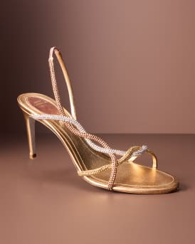 Three-Tone Crystal Satin Braid Halter Sandals