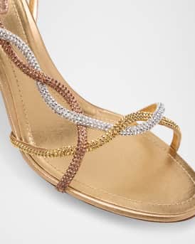 Three-Tone Crystal Satin Braid Halter Sandals