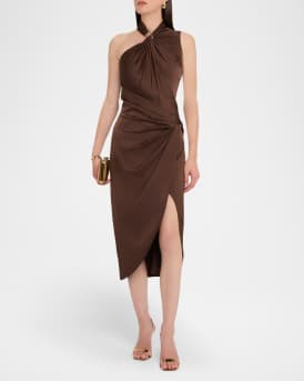 Pleated Bodycon Crepe Back Satin Midi Dress