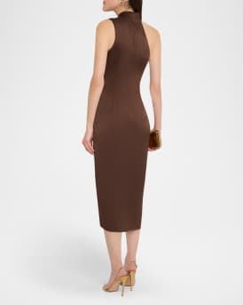 Pleated Bodycon Crepe Back Satin Midi Dress