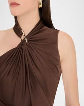 Pleated Bodycon Crepe Back Satin Midi Dress