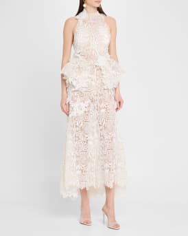 Nomad High-Low Floral Lace Halter Gown