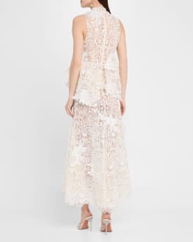Nomad High-Low Floral Lace Halter Gown