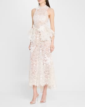 Nomad High-Low Floral Lace Halter Gown