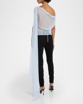 Off-The-Shoulder Drape Silk Chiffon Top