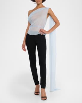 Off-The-Shoulder Drape Silk Chiffon Top