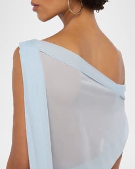 Off-The-Shoulder Drape Silk Chiffon Top