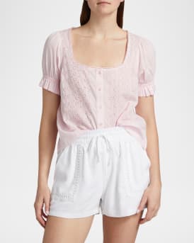 Prim Eyelet Puff-Sleeve Blouse