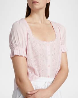 Prim Eyelet Puff-Sleeve Blouse