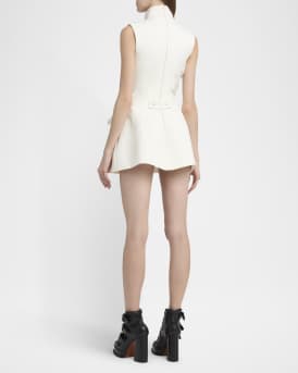 High-Neck Tailored Flared Mini Dress