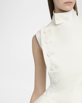 High-Neck Tailored Flared Mini Dress