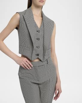 Upturned Lapel Single-Breasted Houndstooth Vest