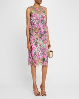 Printed Floral Lace Midi Pencil Skirt