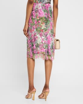 Printed Floral Lace Midi Pencil Skirt