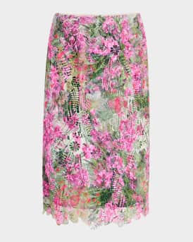 Printed Floral Lace Midi Pencil Skirt