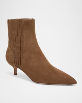 Lisa Suede Kitten-Heel Booties
