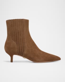 Lisa Suede Kitten-Heel Booties