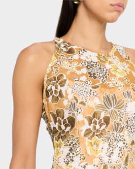 Sicilia Sleeveless Floral-Print Ruffle Gown