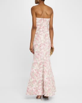 Strapless Pleated Metallic Jacquard Gown