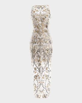 Helena Beaded Floral Applique Midi Dress