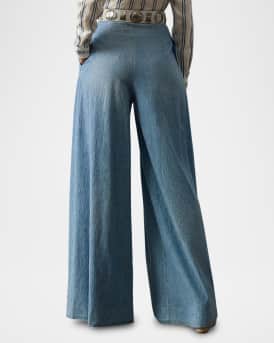 Tiana Denim Wide Leg Pleated Pants