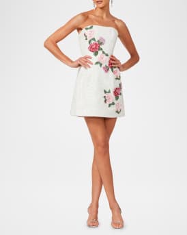 Frida Beaded Floral Appliqué Mini Dress 