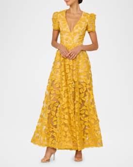 Exclusive Clara Embroidered Puff-Sleeve Gown