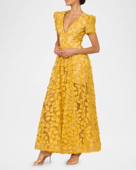 Exclusive Clara Embroidered Puff-Sleeve Gown
