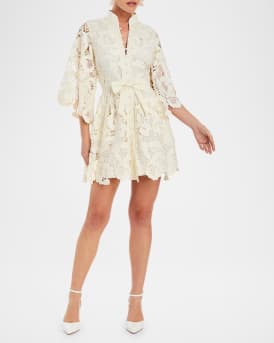 Carmen Bow-Front Floral Lace Mini Dress