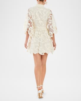 Carmen Bow-Front Floral Lace Mini Dress