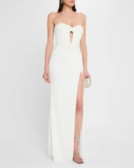 Strapless Cutout Twist-Front Column Gown