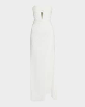 Strapless Cutout Twist-Front Column Gown