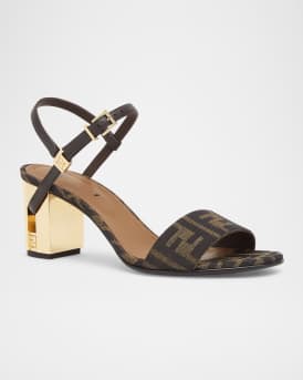 Delfina FF Jacquard Block-Heel Sandals