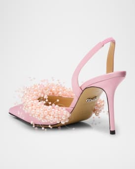 Floating Pearly Satin Slingback Pumps