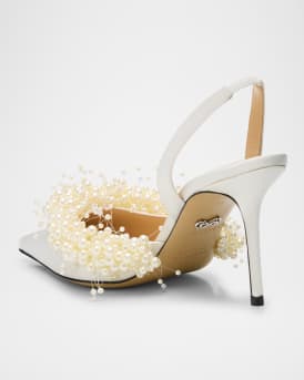 Floating Pearly Satin Slingback Pumps