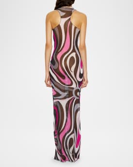 Marmo-Print Mesh Sleeveless Maxi Dress
