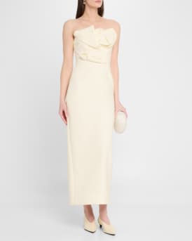 Draped Tulip Strapless Sheath Ankle Dress