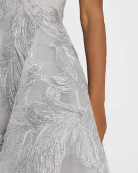 Strapless Metallic Embroidered Tea-Length Cocktail Dress