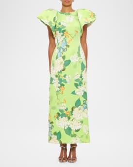 Lucinda Puff-Sleeve Column Maxi Dress