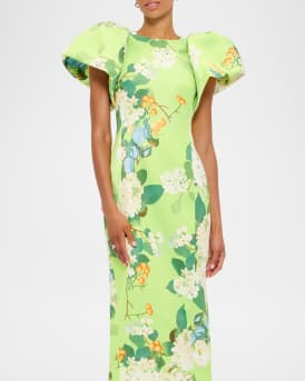 Lucinda Puff-Sleeve Column Maxi Dress